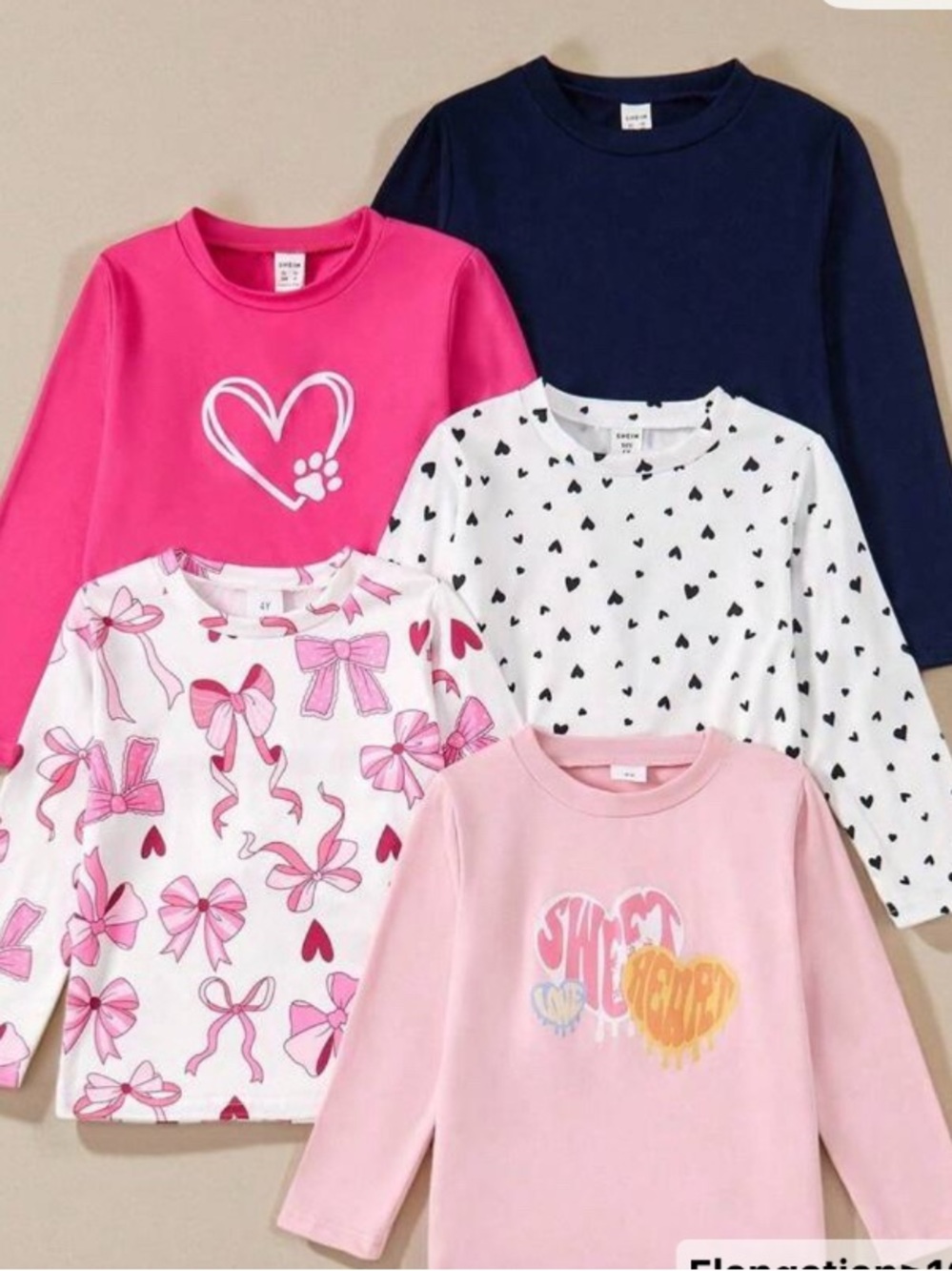 SHEIN Girls Long Sleeve Tee Set - Pink, Hot Pink, Navy, White